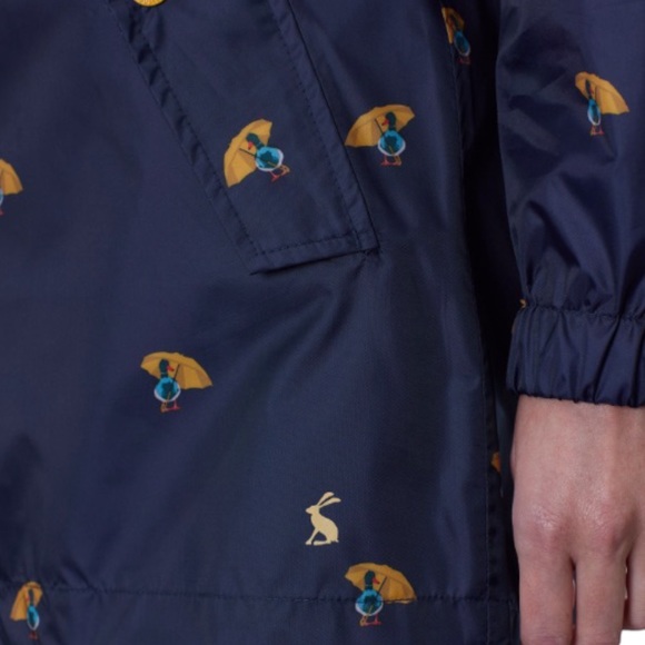 Joules Packable Raincoat Navy Blue Umbrella Ducks Hooded Jacket Women’s Size 4 - Picture 10 of 15